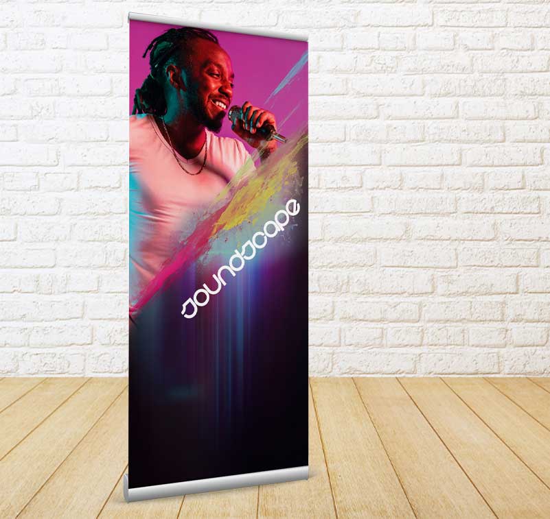 A pull-up banner in a room