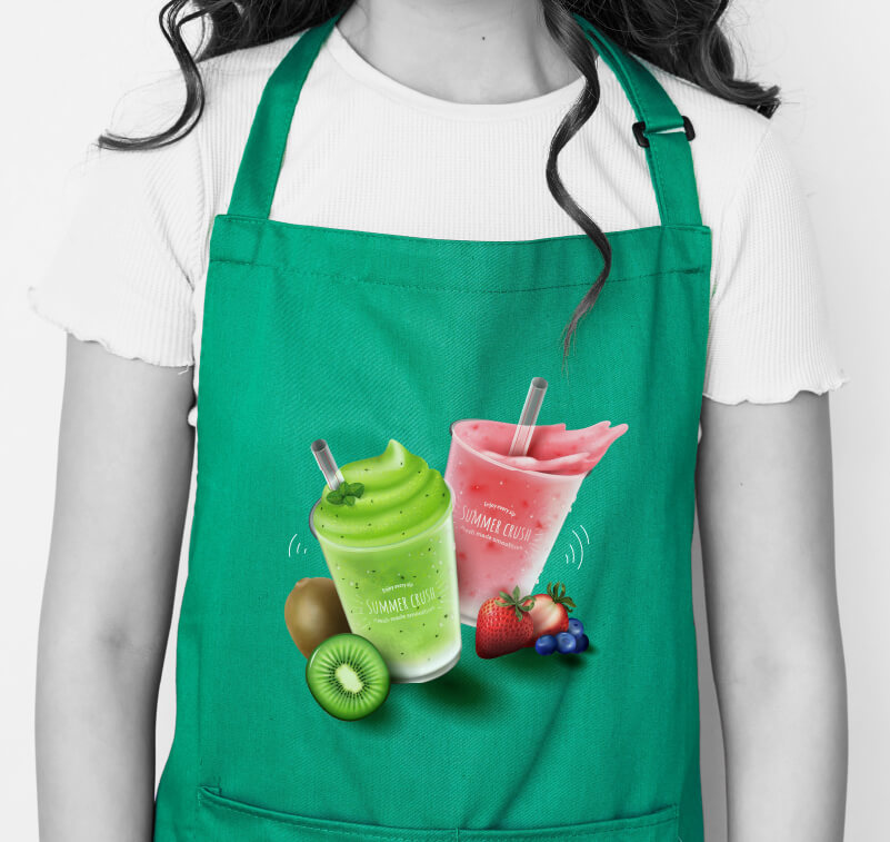 An apron with graphics printed on canvas