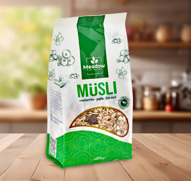 Flexible pouch packaging prototype for muesli