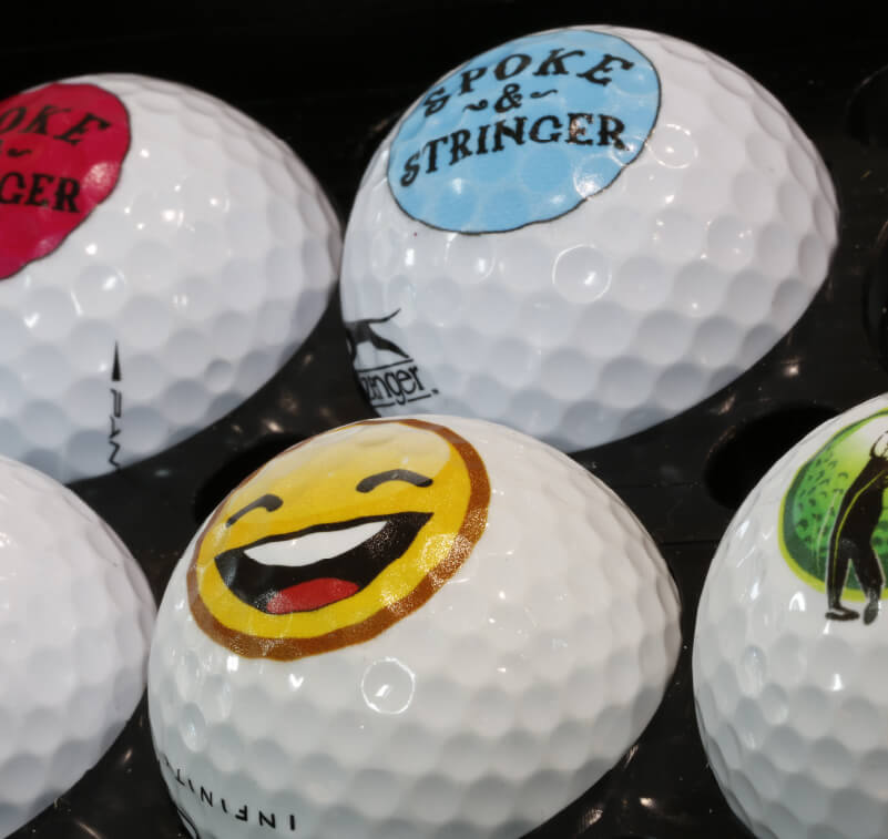A selection of UV printed golf balls