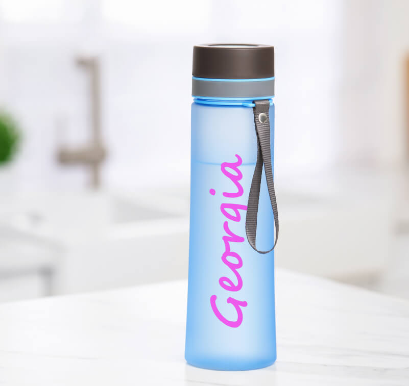 A water bottle printed with the name 'Georgia'