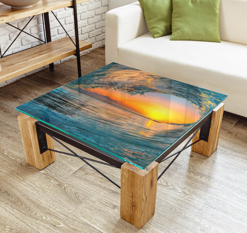 Création artistique imprimée sur un plateau de table en verre 