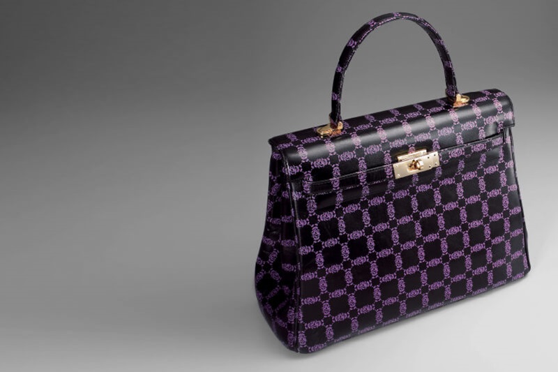 A leather bag with a digitally printed pattern
