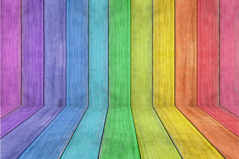 Rainbow coloured wood panels