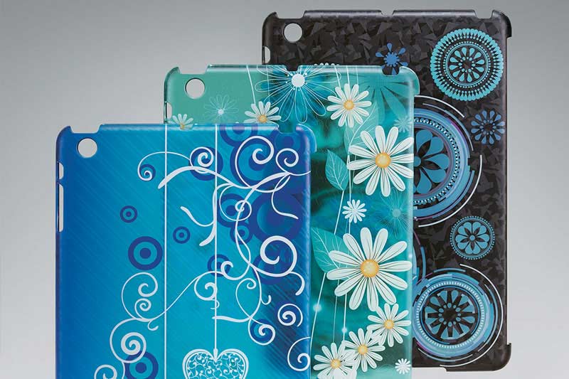 bloemrijke ontwerpen met UV geprint op transparante iPad-hoesjes