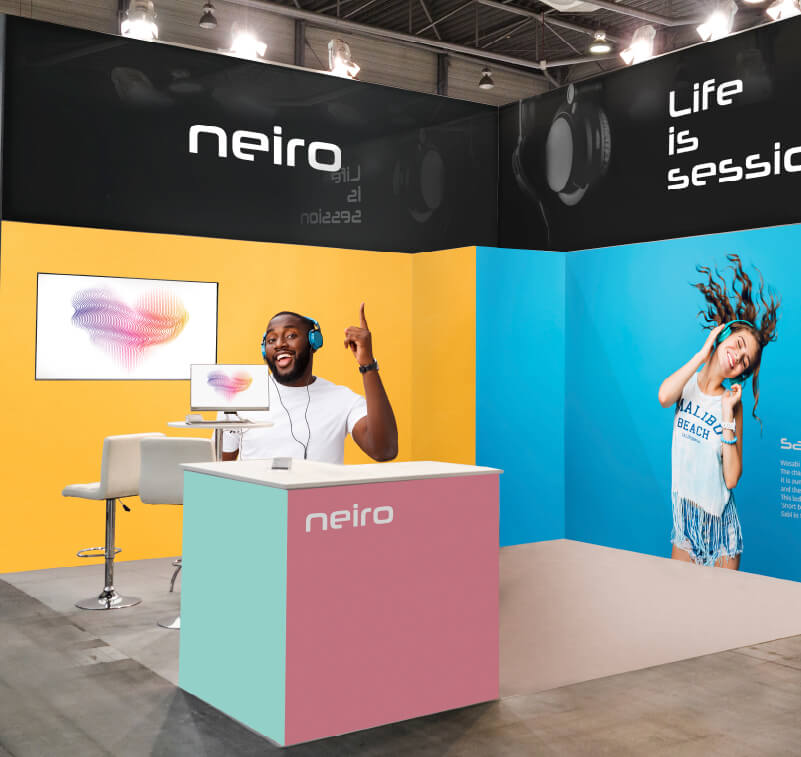Exhibition booth featuring digitally printed graphics