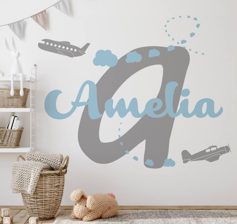 Personalised name sticker on a nursery wall