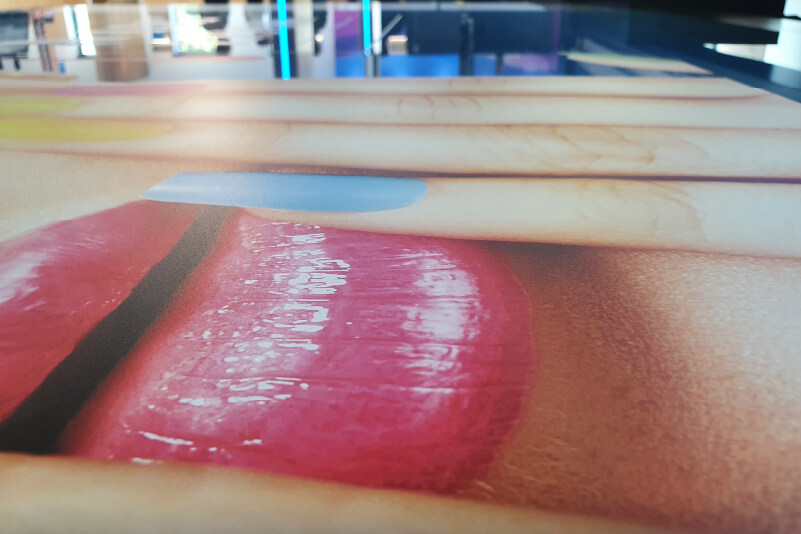 Printing acrylic graphic display with white UV ink