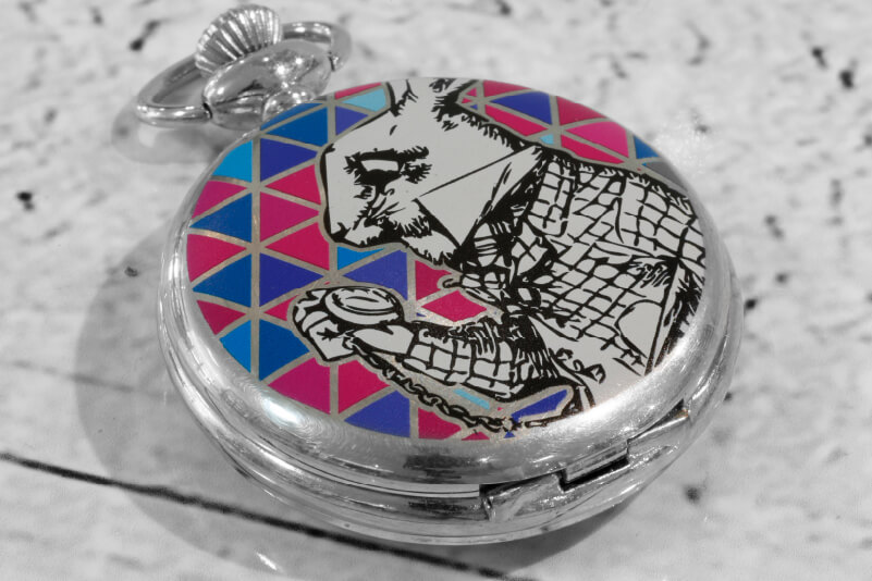 A pocket watch printed direct with a UV printer