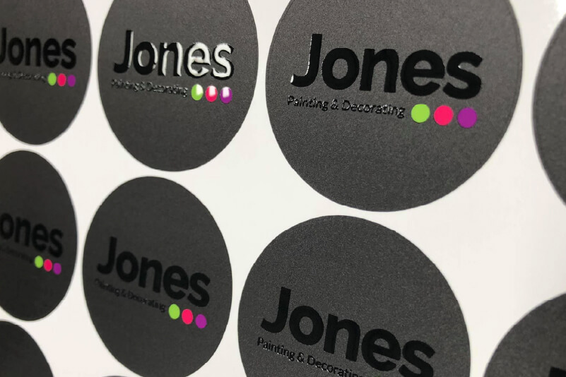 Printed stickers featuring glossy highlights