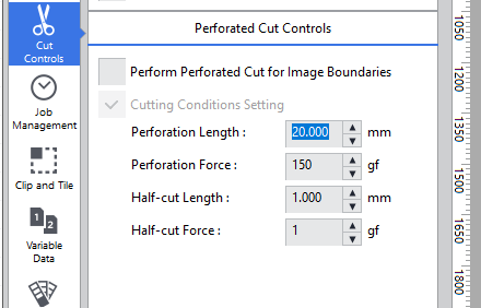 Toggling the Perforated Cut Controls overrides the settings on the device