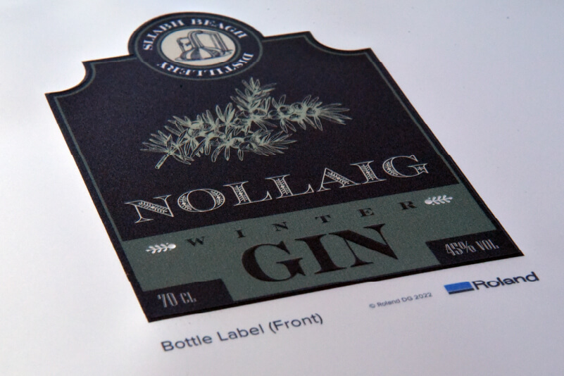 Label for a gin bottle made with a UV printer/cutter