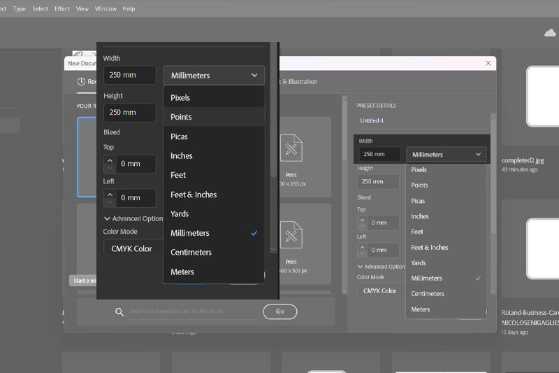 File setup in Adobe Illustrator: