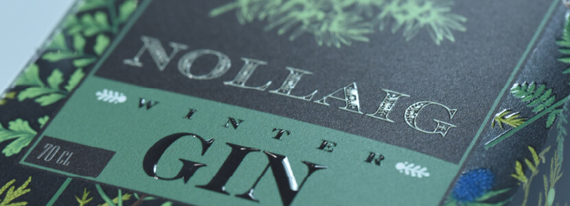 Close up of a UV printed packaging box with embossed details.