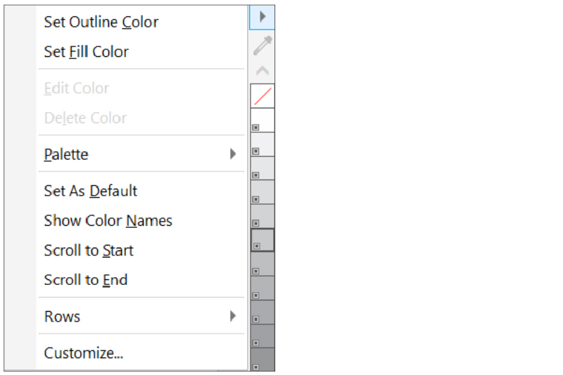 A screenshot of the palette menu