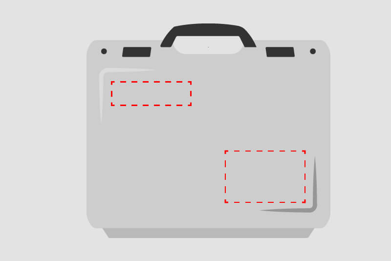 Plantilla para un maletín que muestra dos áreas de impresión