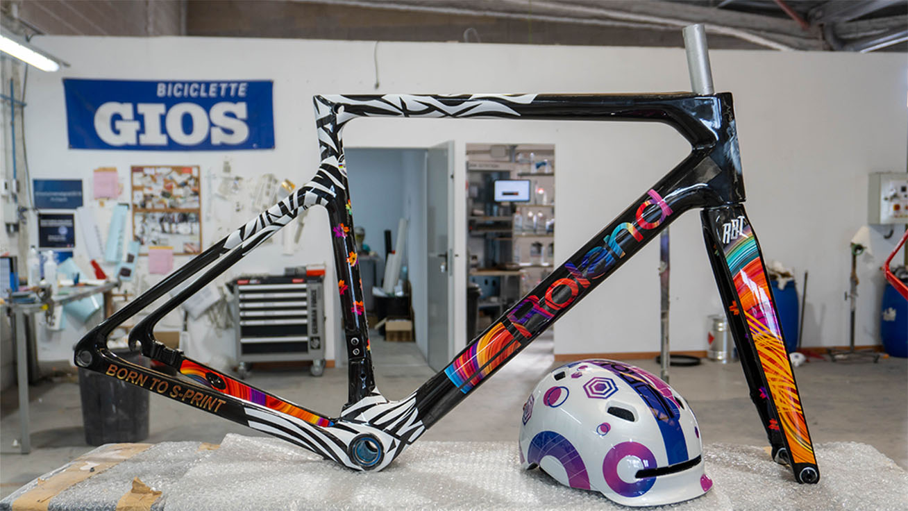 Bike frame showing the complete range of personalization options achievable with Roland DG technology