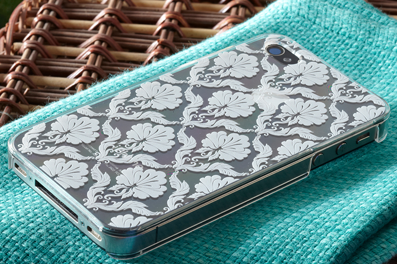 clear smartphone case UV printed with luxury design in white ink 