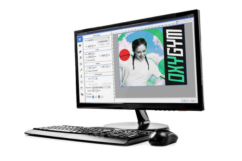 A többfunkciós VersaWorks 6 RIP Suite szoftvert megjelenítő számítógép-képernyő