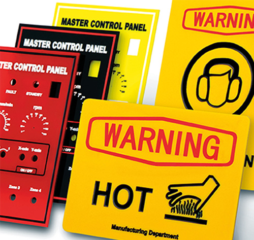 Industrial labels and signs engraved with the DE-3 desktop engraver