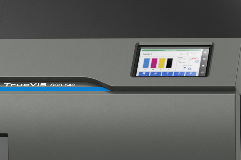 Impressora SG3 com grande plano do painel de controlo
