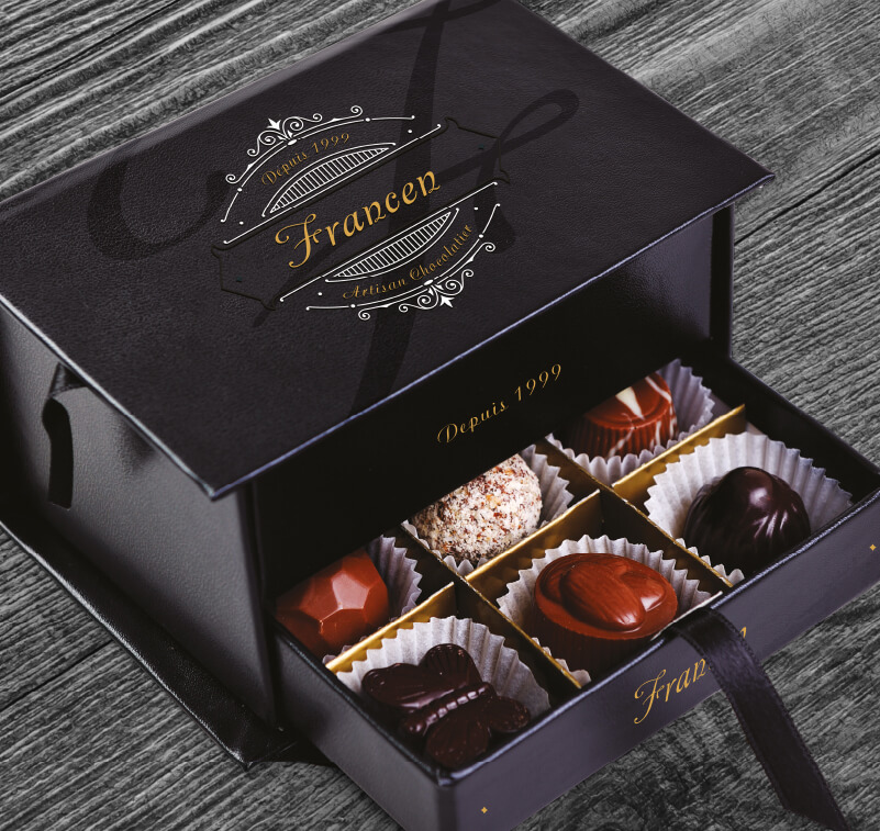 Boîte de chocolats avec détails imprimés