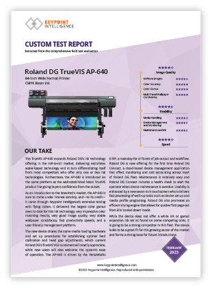 Zdjęcie okładki raportu KPI plotera TrueVIS AP-640 drukującego atramentem na bazie żywicy/lateksu  