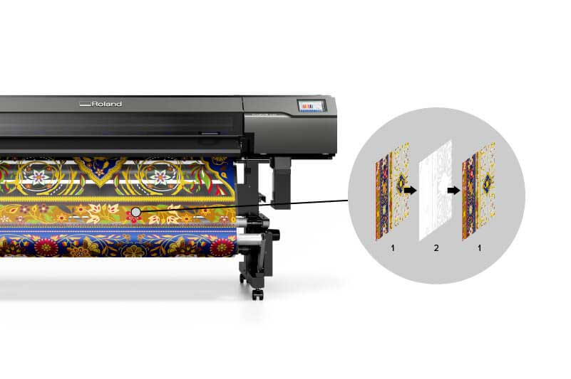 Machine TrueVIS LG avec focus sur One Pass Multi Printing