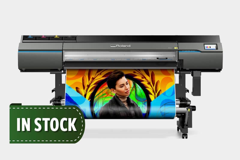 Roland DG's Truevis SG3-540 printing a colourful image, and it is still available in stock to receive before the end of the year!