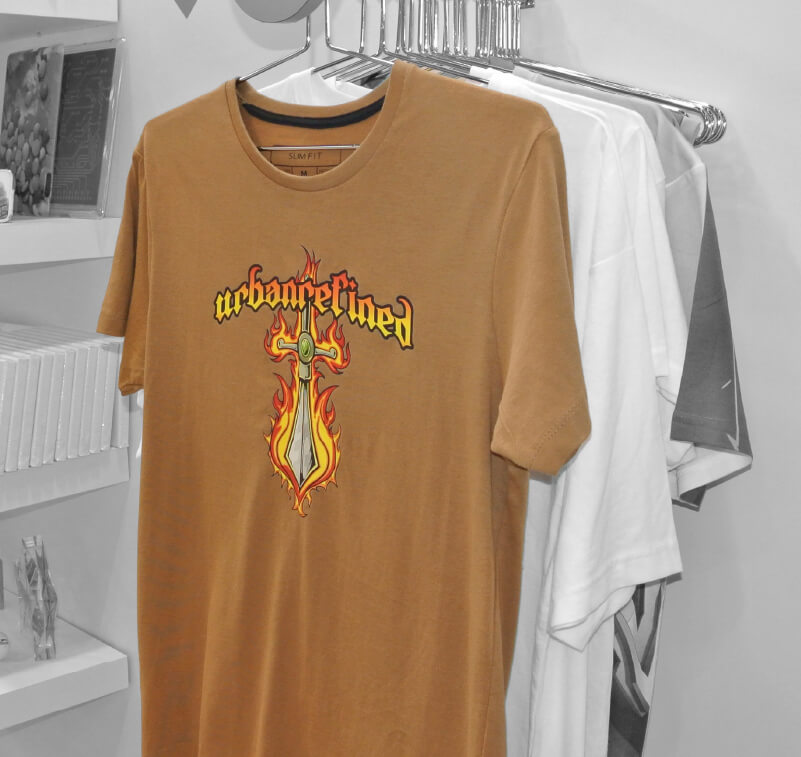 custom t-shirt made with heat-transfer vinyl and a printer/cutter